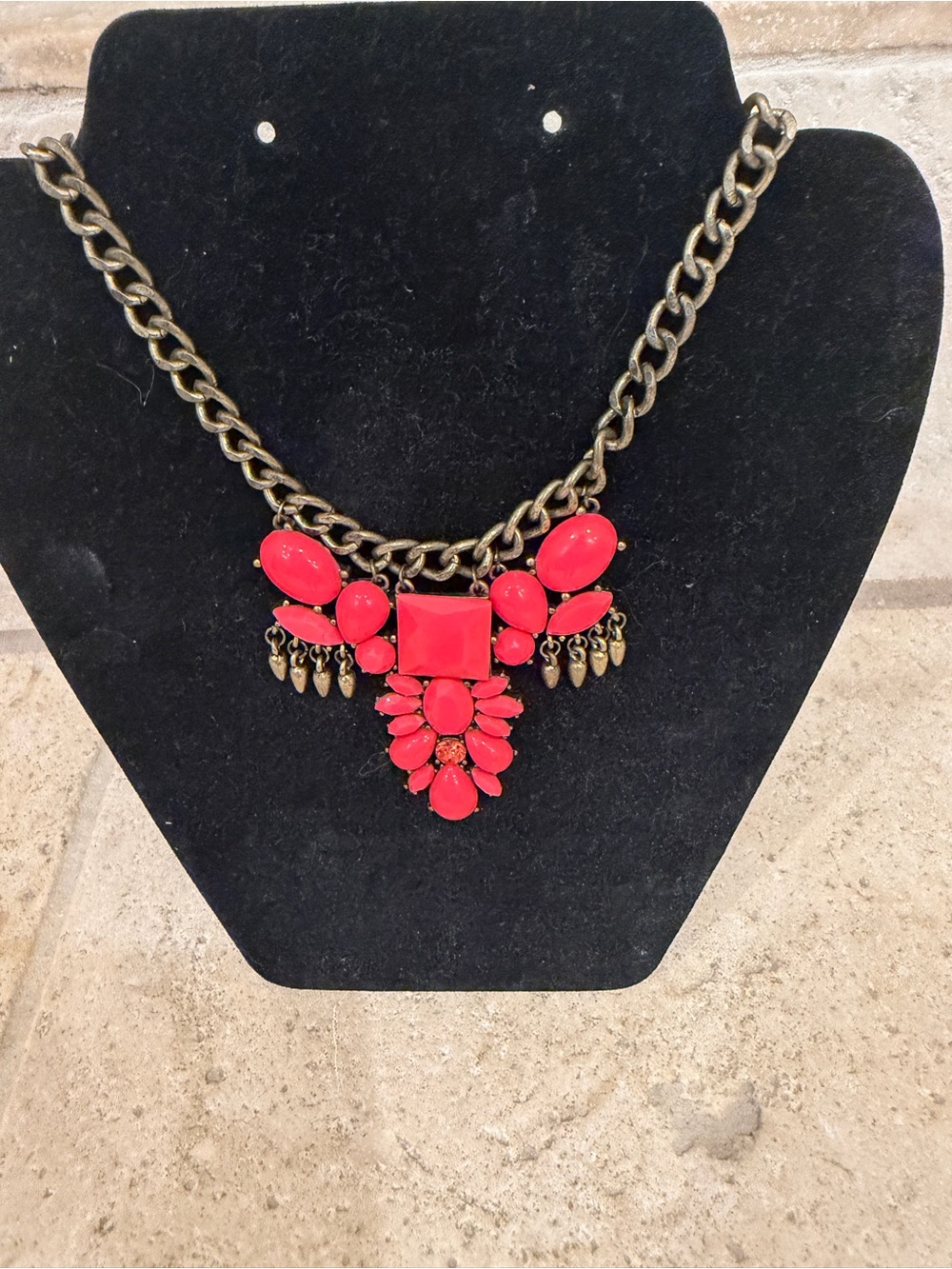Red Statement Bib Necklace - Unbranded